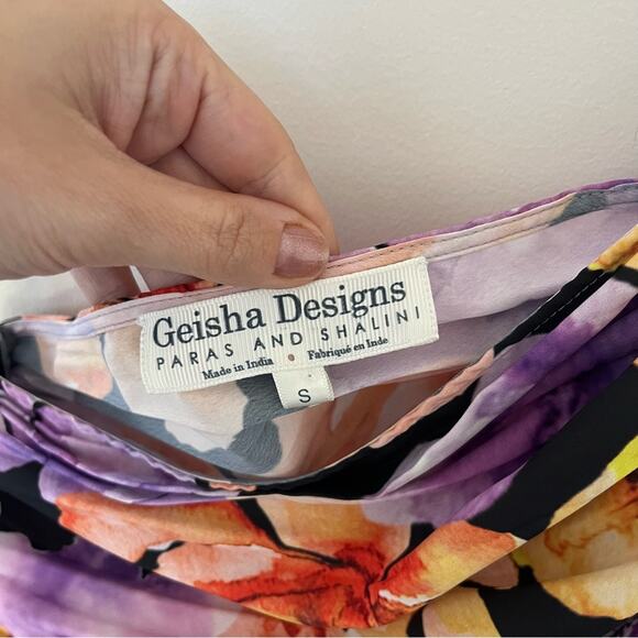 Anthropologie Geisha Designs Asymmetrical Hem Midi Dress in Purple Motif Size S - Picture 3 of 4